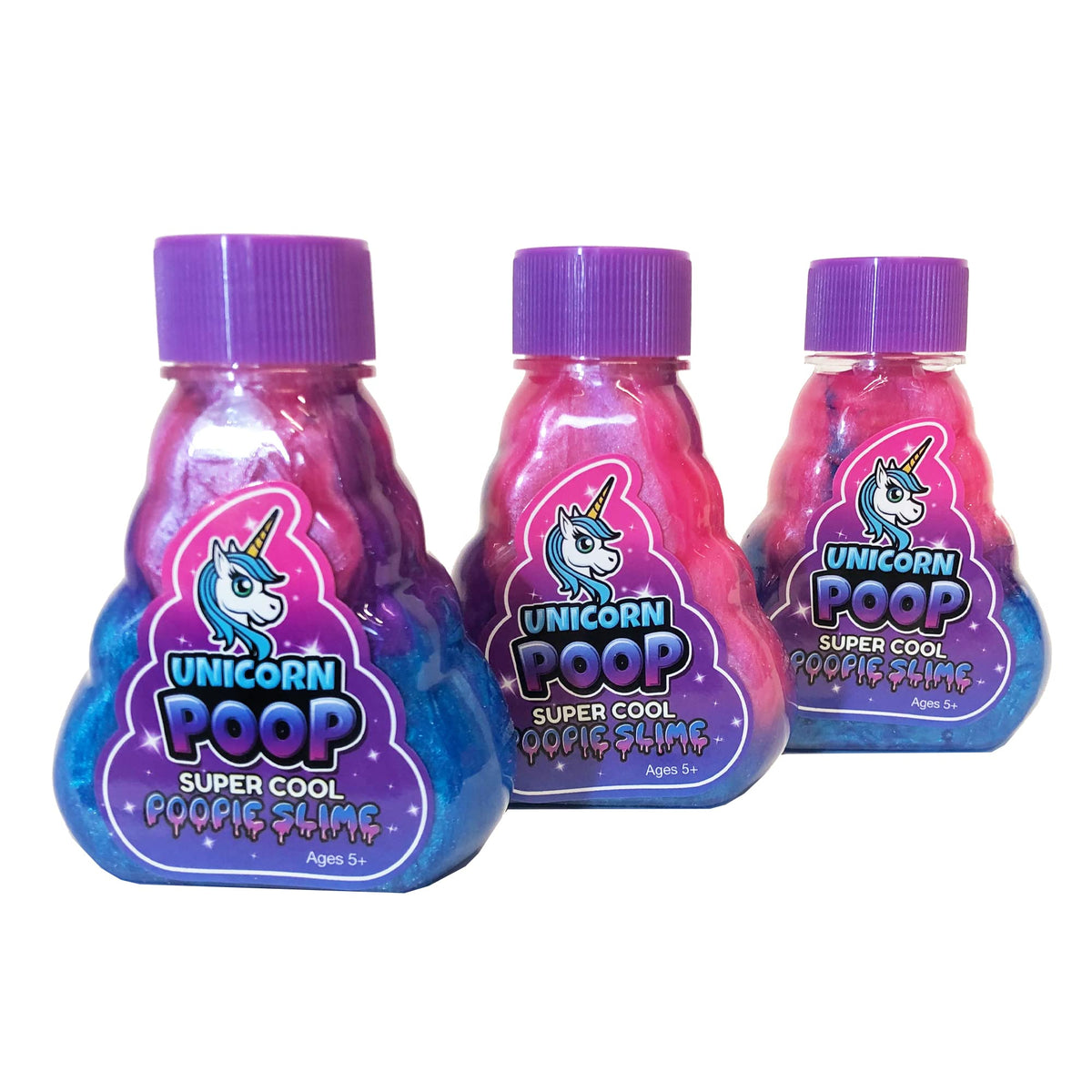 Super Cool Unicorn Poop Slime pink purple blue swirl for colorful play and party fun.