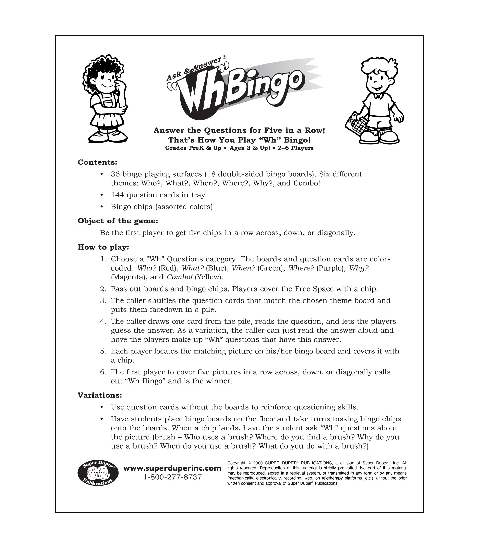 Super Duper all-in-one Wh-question game set used in learning activities
