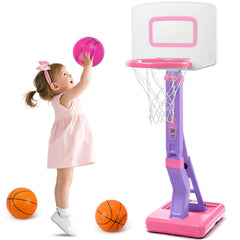 SUPER JOY toddler pink basketball hoop with a stable base for safe indoor and outdoor play.