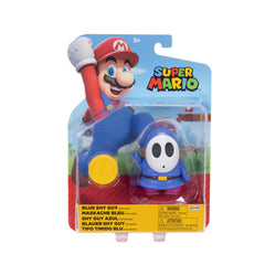 Blue Shy Guy figure displayed with other Mario figures on a shelf.