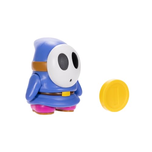 Super Mario Blue Shy Guy poseable figure showing poseability and multiple display options.