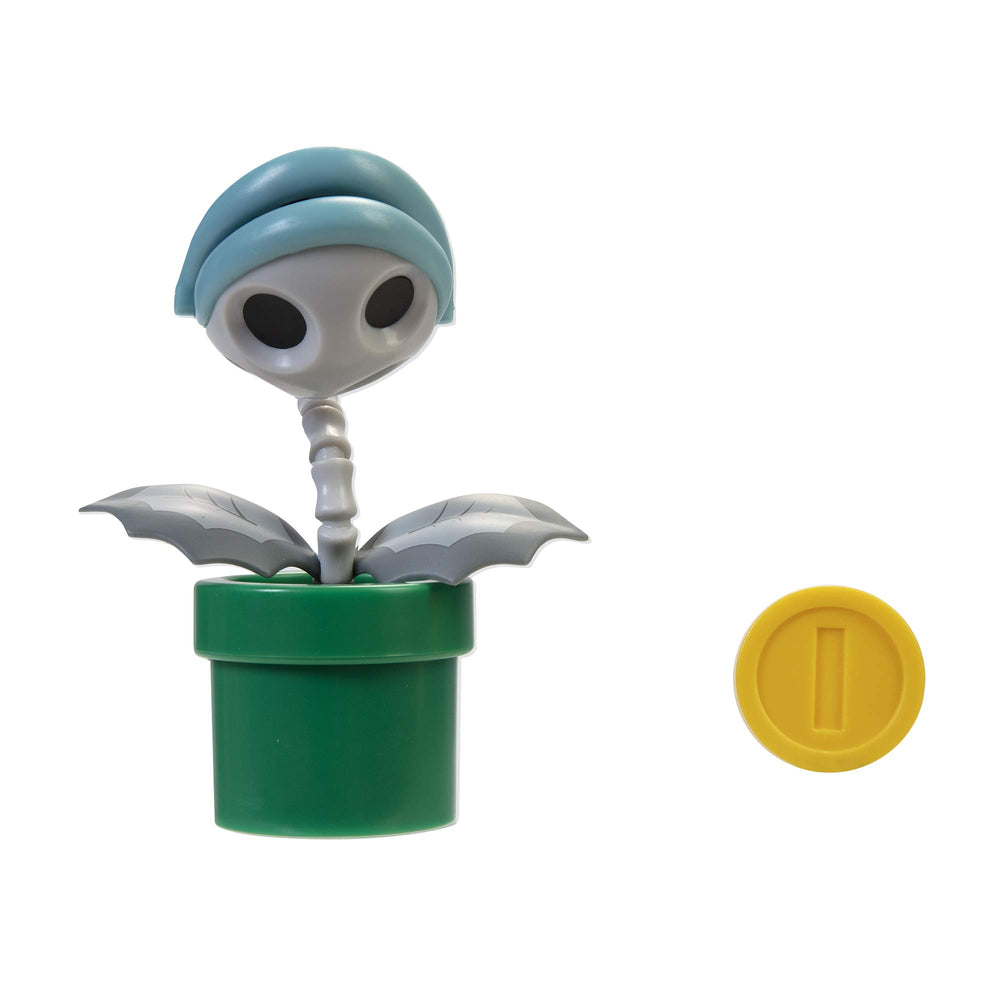 Super Mario Bone Piranha 4inch poseable figure front view shows articulation for dynamic posing