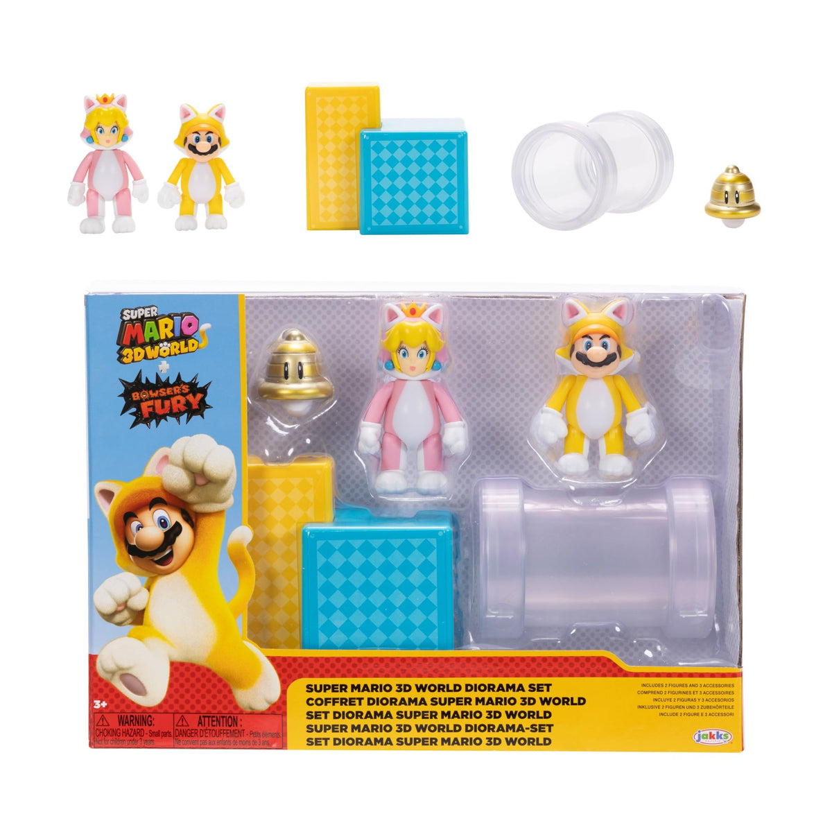 Super Mario Cat Mario diorama figure in dynamic pose for display and play