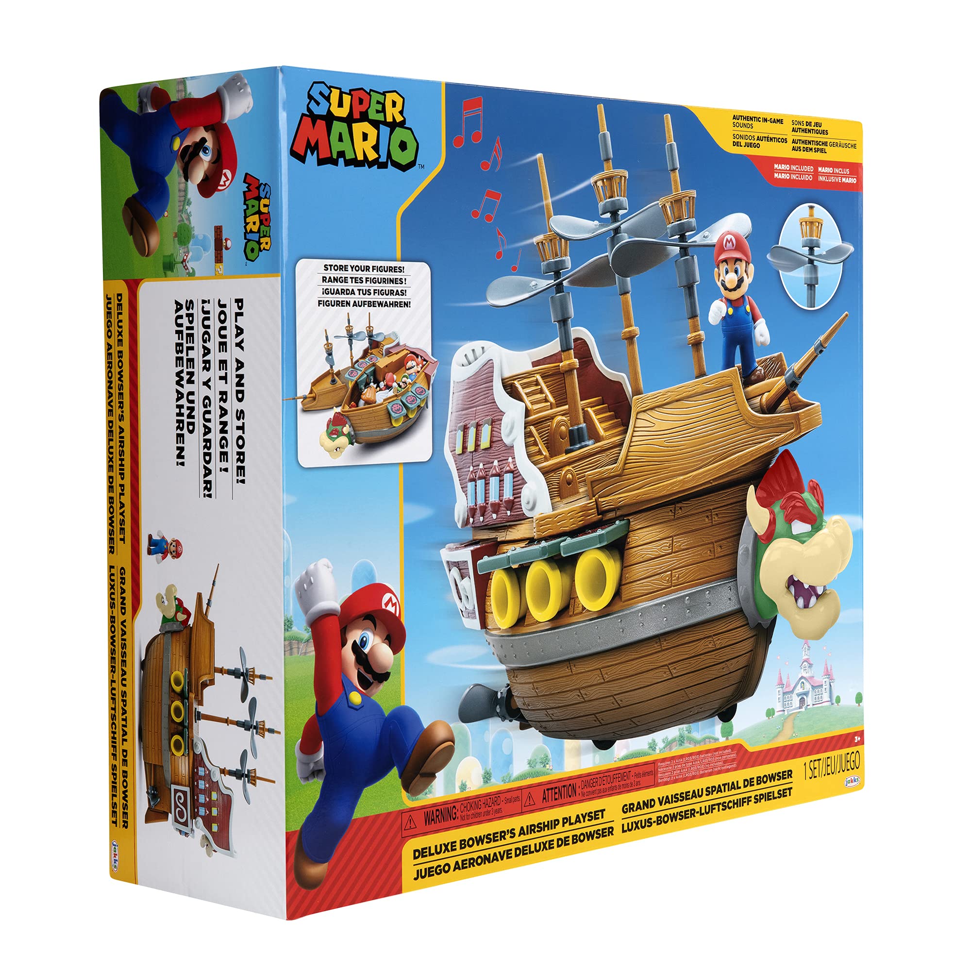 Super Mario Bowser Airship rotation action shows spinning propellers.