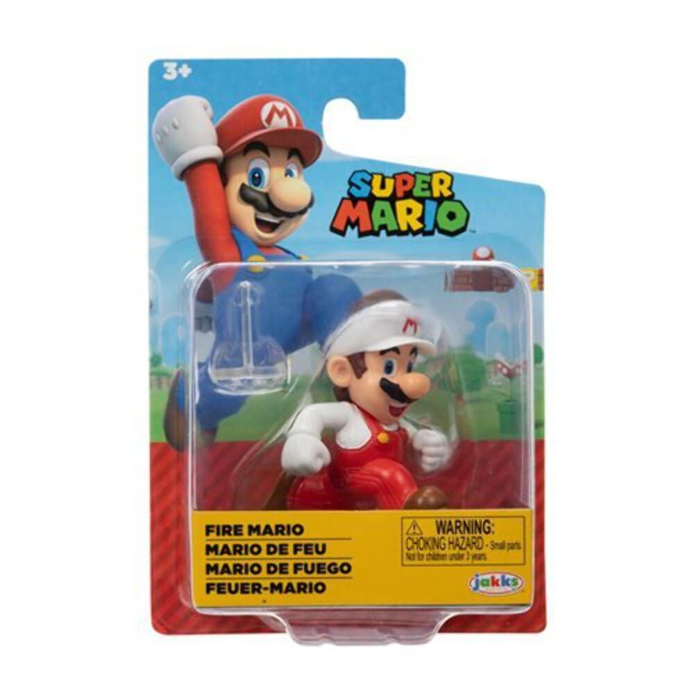 Super Mario Fire Mario figure front view highlights vivid colors for display and collection.