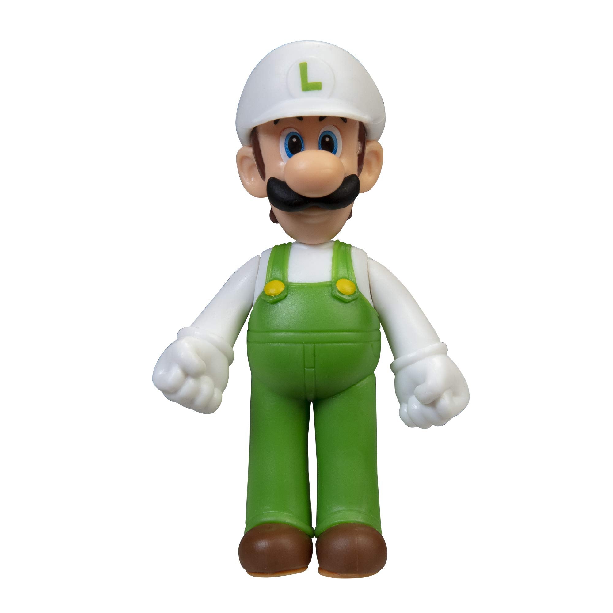 Super Mario Luigi fire figure front view, ideal for on-shelf display and gifting.