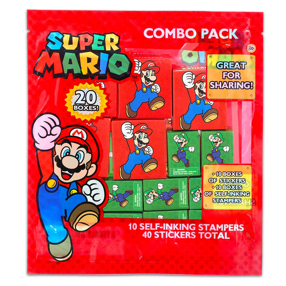 Super Mario party favor stampers included for quick, fun activity fillers.
