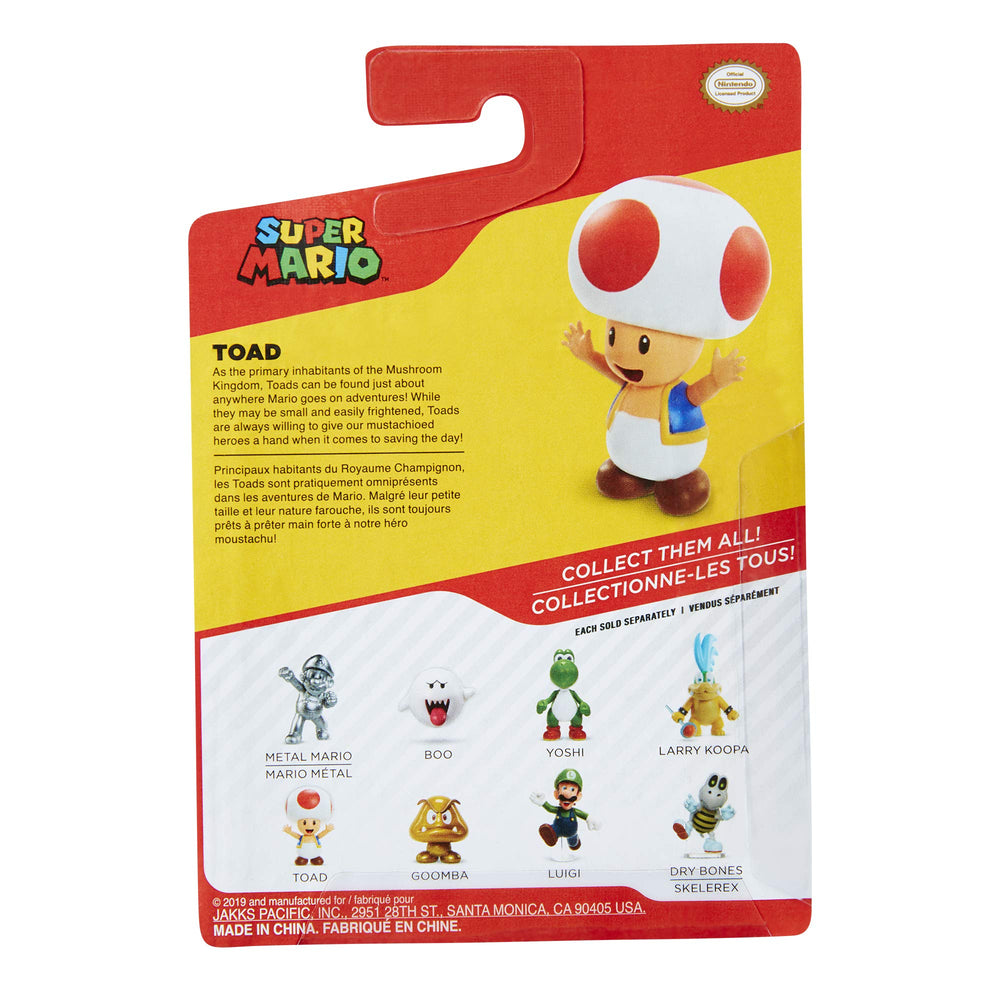 Shelf-ready Red Toad figure displayed among other Super Mario collectibles