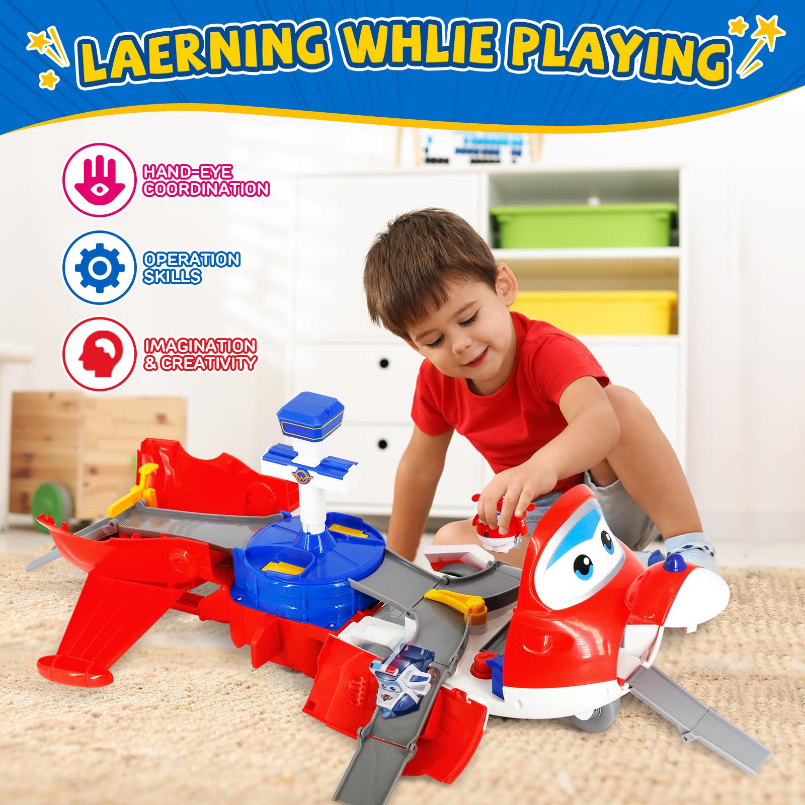 Folded Takeoff Tower for travel-mode play supports on-the-go fun.