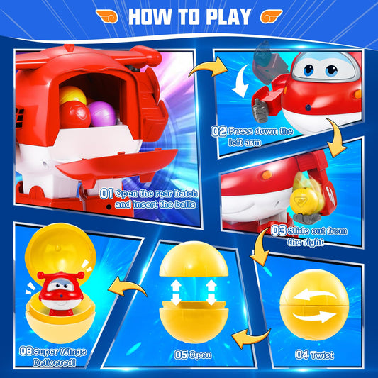 Super Wings ball dispense close-up showing colorful balls for engagement