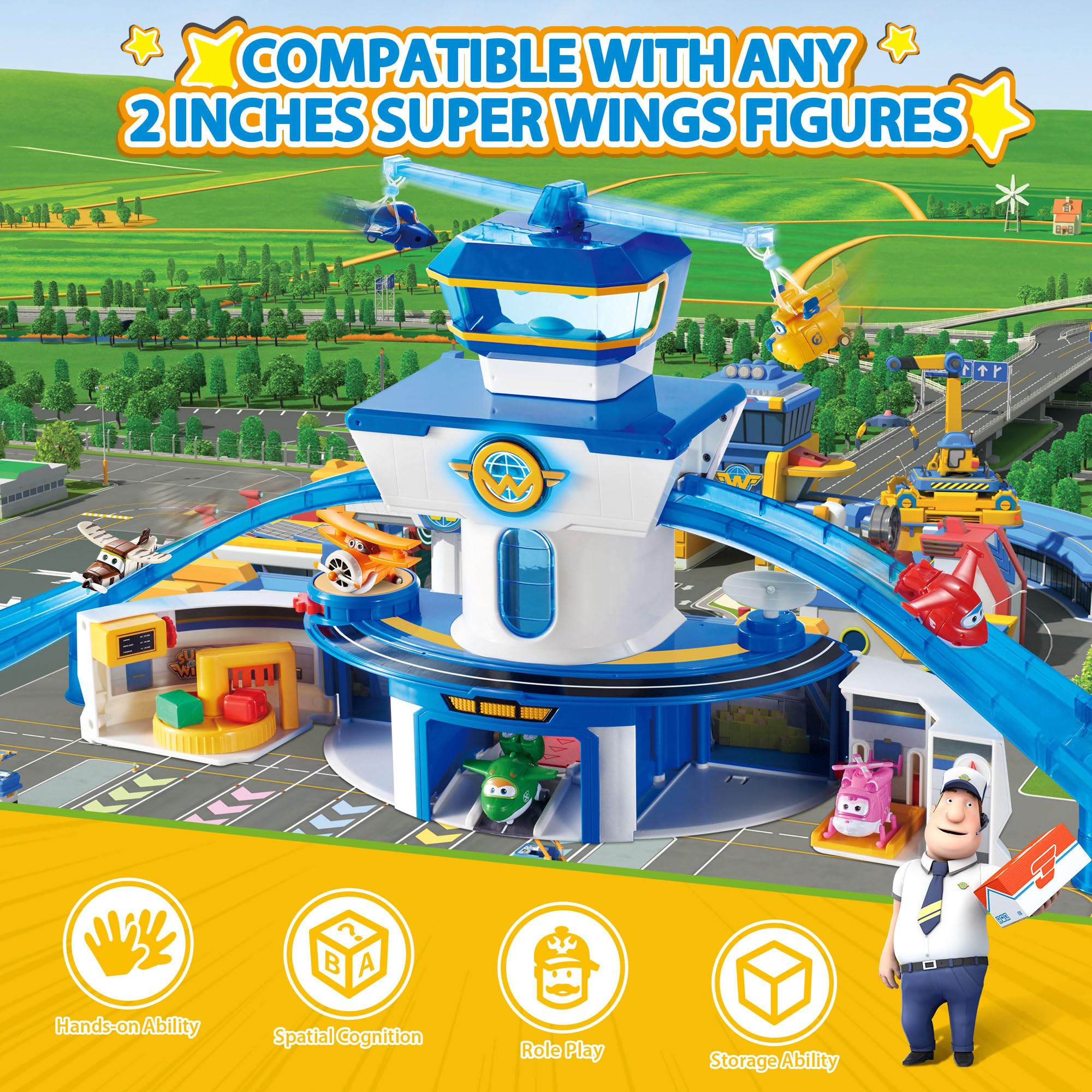 World Airport Playset elevator action demonstrates figure lifting for dramatic arrivals.