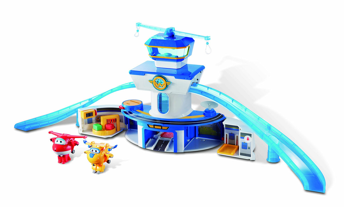 Super Wings World Airport Playset front view with lights for immersive pretend travel adventures.