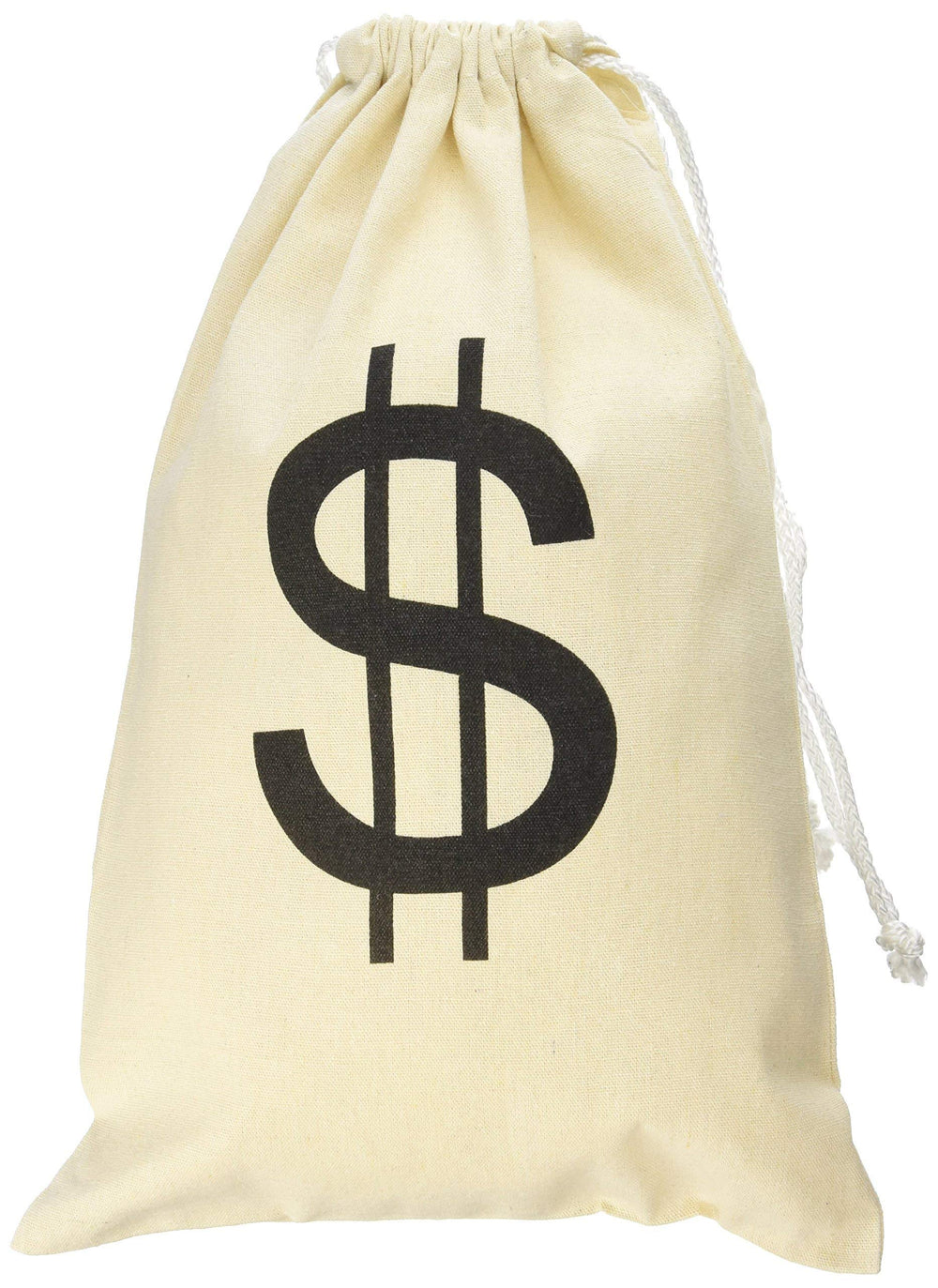 Super Z Outlet canvas money bag with drawstring and dollar sign on the front, ideal for party favors.