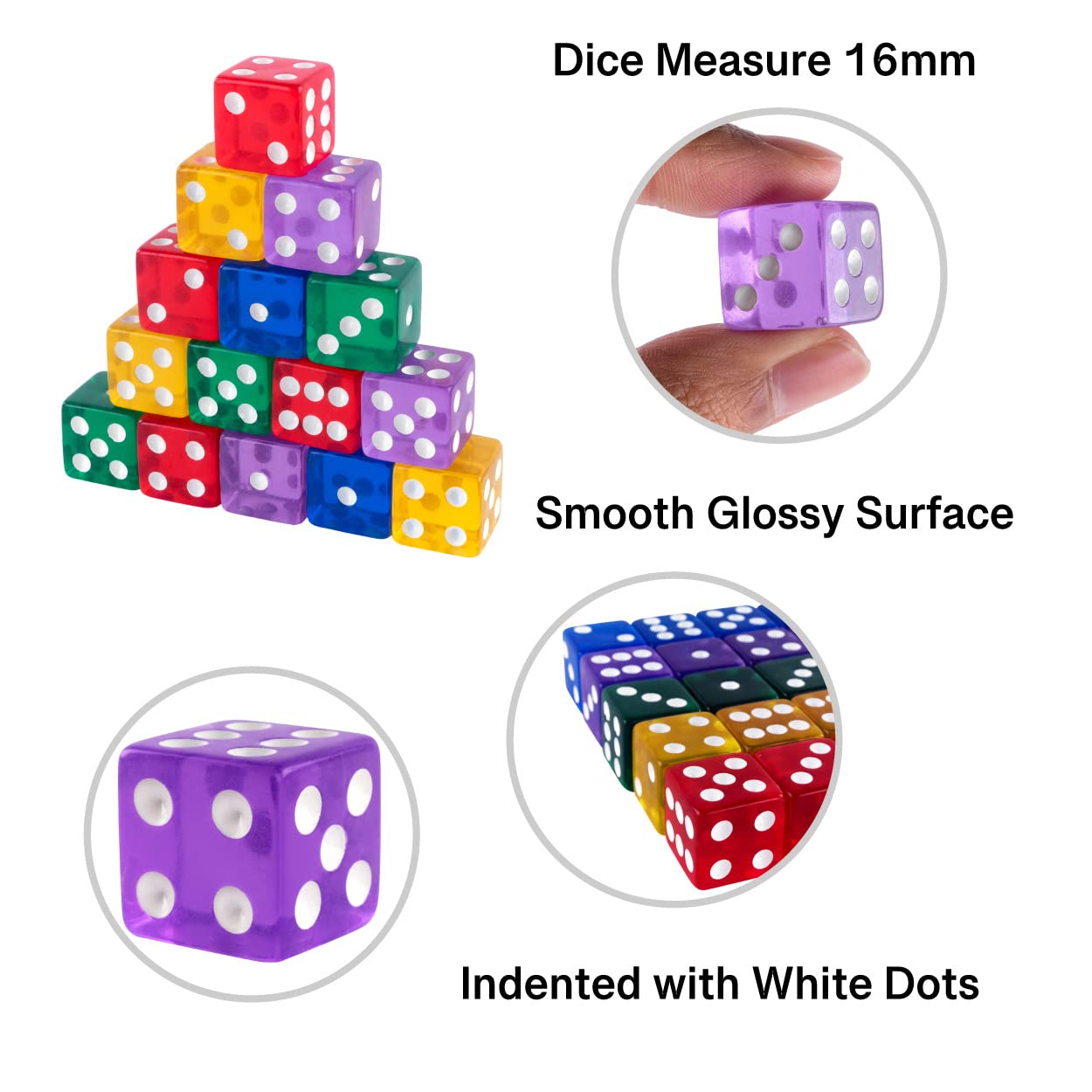 Super Z Outlet 16mm dice stacked, ideal for prizes and décor.