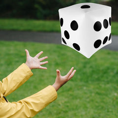 Super Z Outlet giant inflatable dice rolling during backyard games
