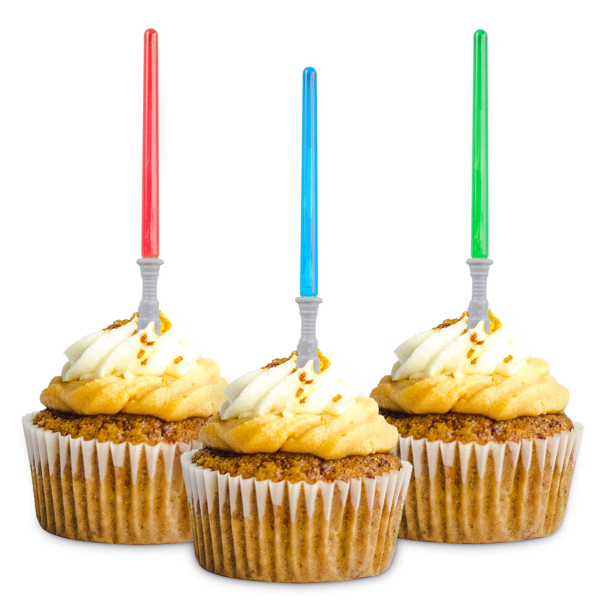 Super Z Outlet light sabre toppers add vibrant color to cupcakes and treats.
