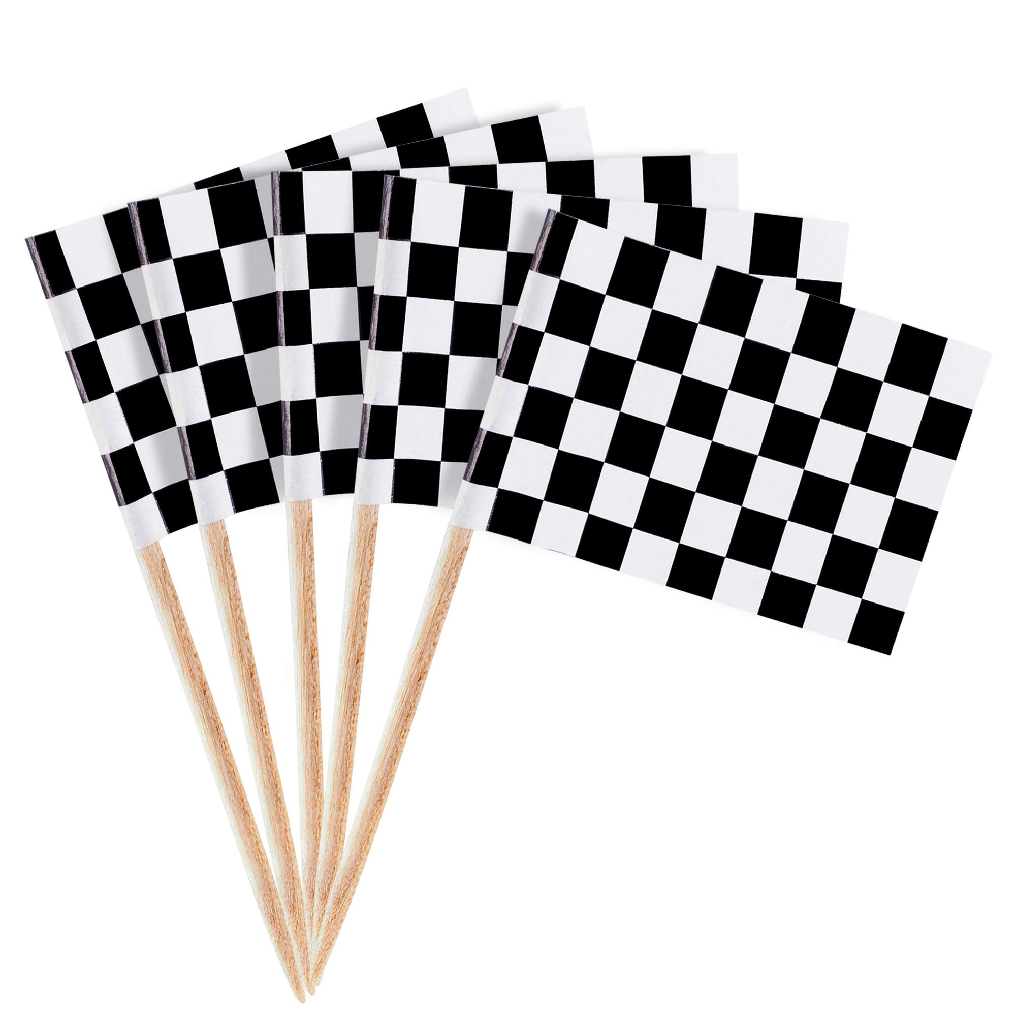 Super Z Outlet mini checkered flag toppers for cupcakes add a fun race theme to desserts.