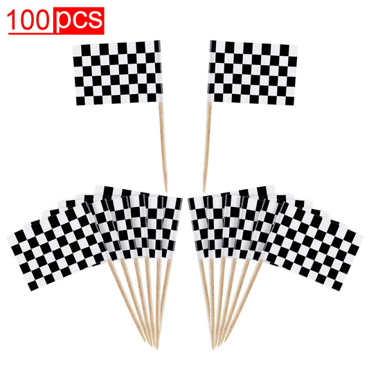 Super Z Outlet racing flags decorate cupcakes and treats on a festive table.