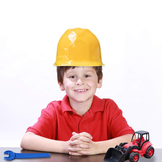 Super Z Outlet yellow construction hat; durable plastic for long-lasting dress-up play.