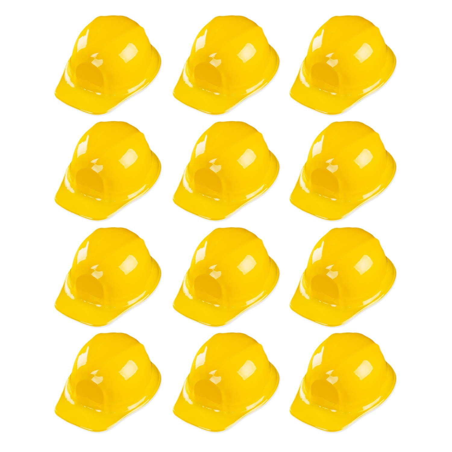 Super Z Outlet yellow construction hat pack of 12, ideal party prop for kids.
