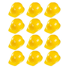 Super Z Outlet yellow construction hat pack of 12, ideal party prop for kids.