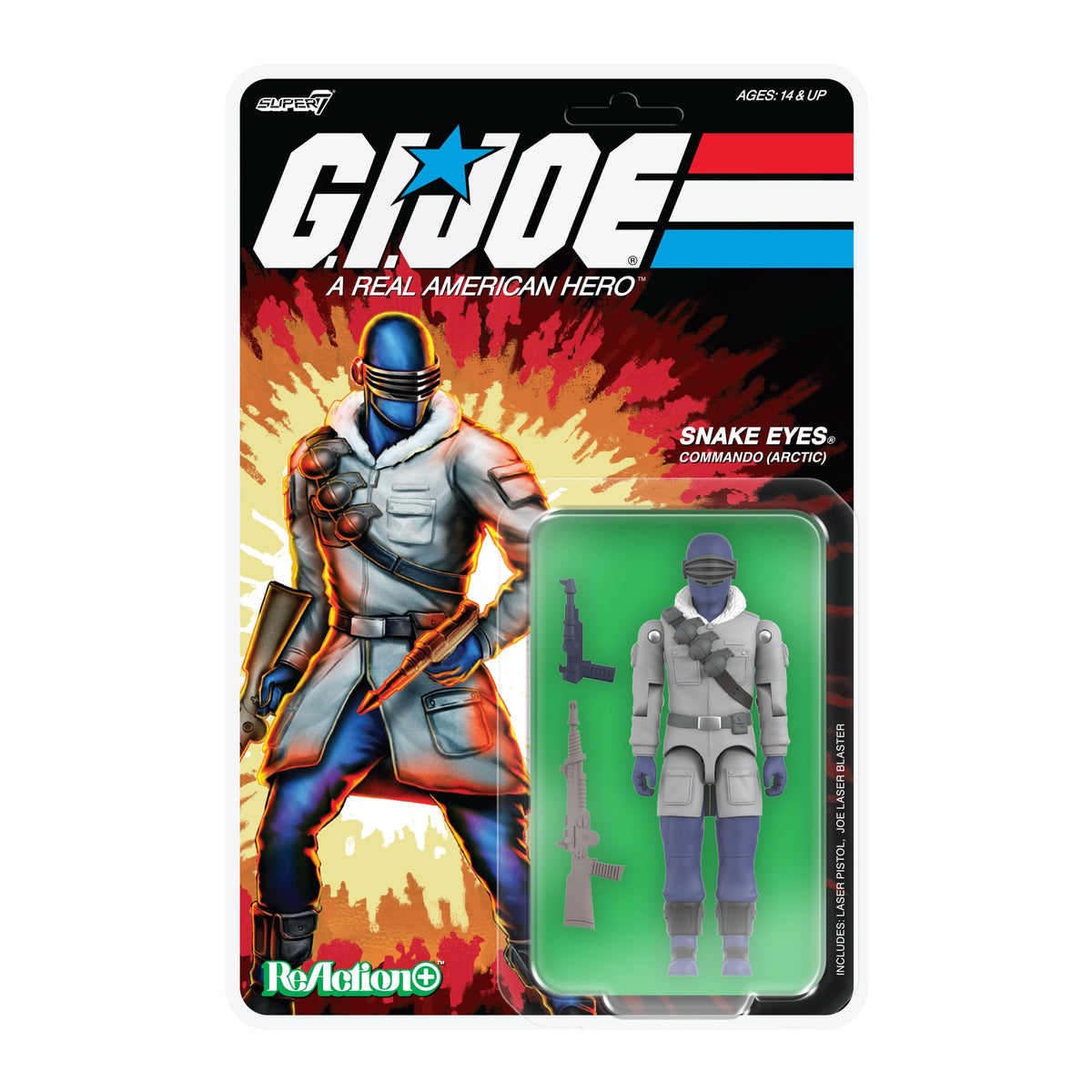 Super7 Arctic Snake Eyes figure front view for display-ready collection.