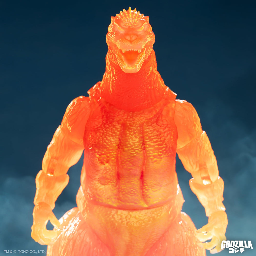 Super7 Blazing Godzilla 8-inch size fits standard display shelves.