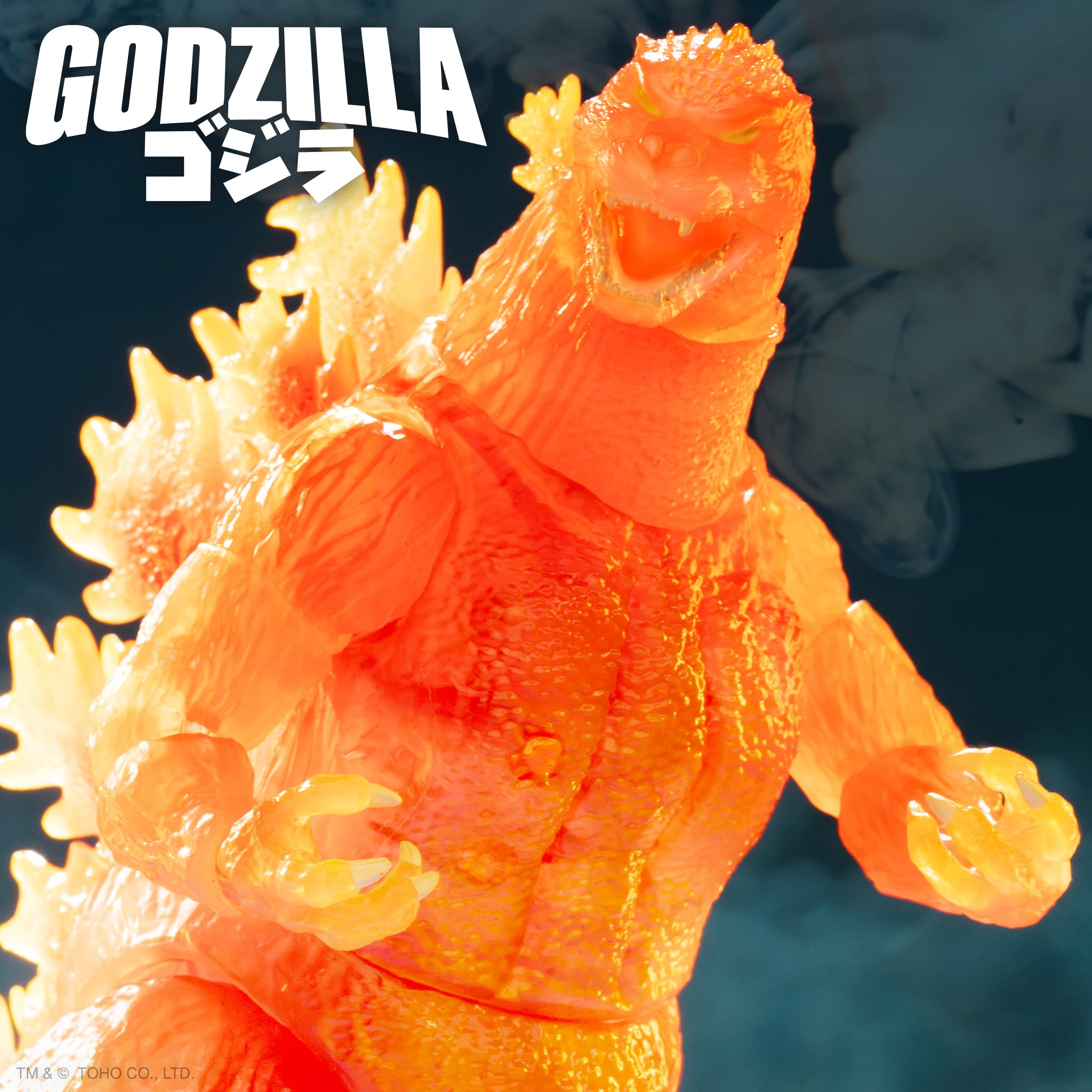 Super7 Blazing Godzilla interchangeable head offers pose variety for collectors.
