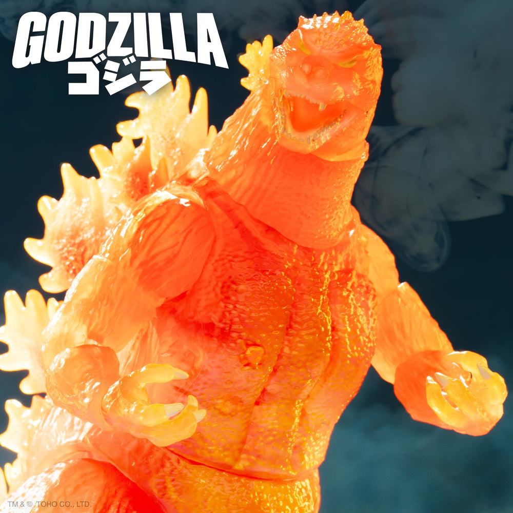 Super7 Blazing Godzilla interchangeable head offers pose variety for collectors.