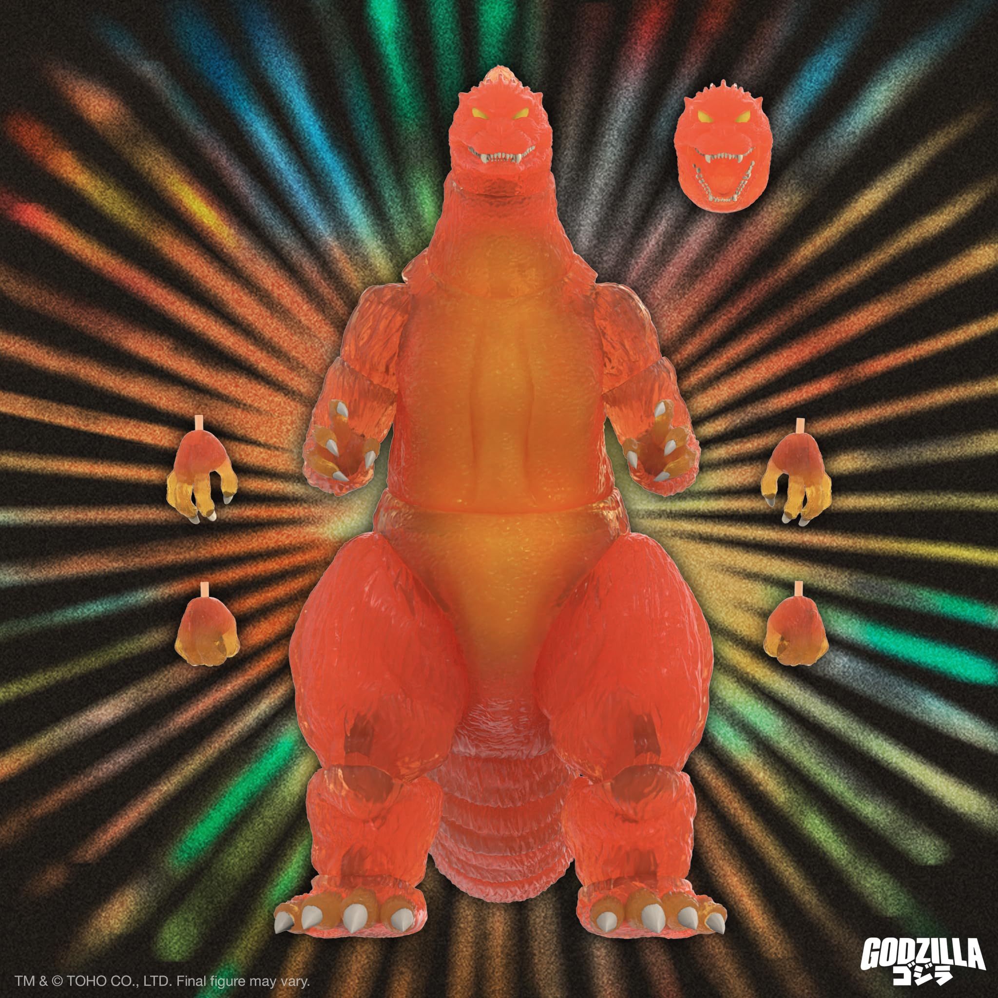 Super7 Blazing Godzilla premium sculpt with articulated joints for dynamic posing.