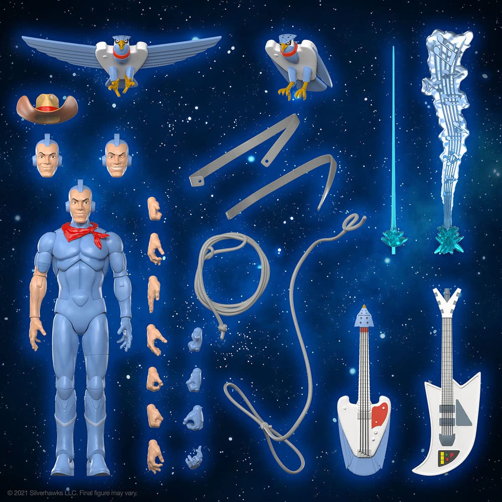 Super7 Bluegrass with accessories close up highlights interchangeable parts for pose versatility