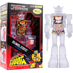 Super7 Bumblebee clear torso panel reveals inner mechanics for display and imaginative play.
