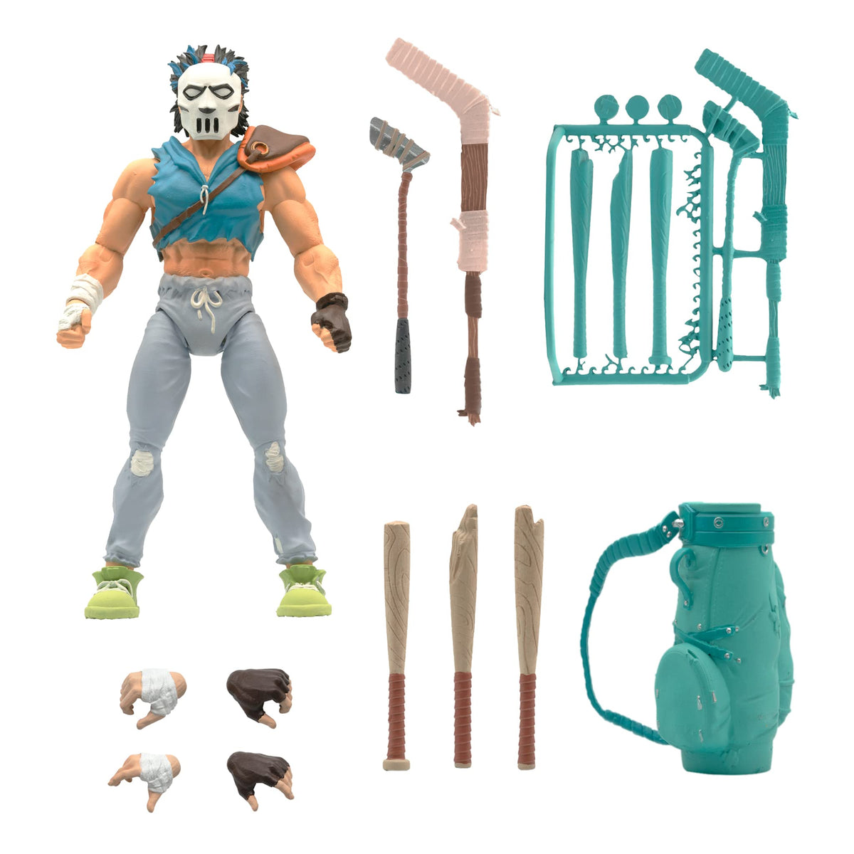 Super7 Casey Jones action figure in sewer-skating pose, highly articulated for display.