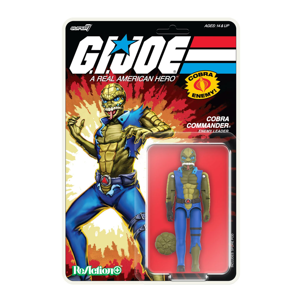 Super7 Cobra Commander on card back for nostalgic display and collection.