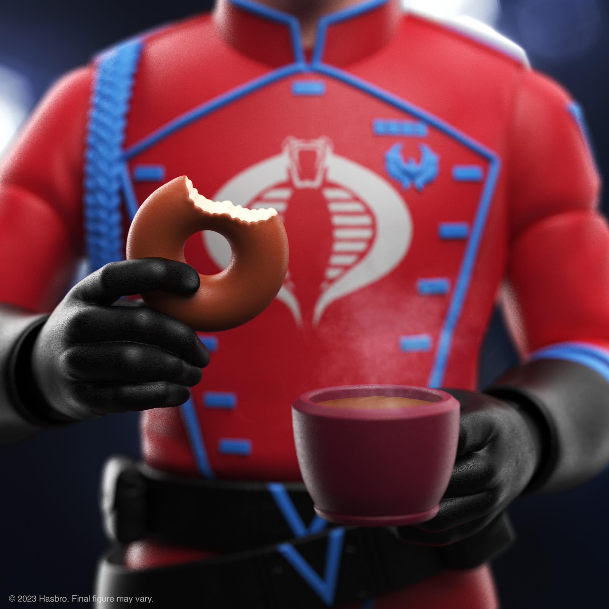 Cobra Crimson Guard accessories including rifle, backpack, donut, coffee, and germ tubes.