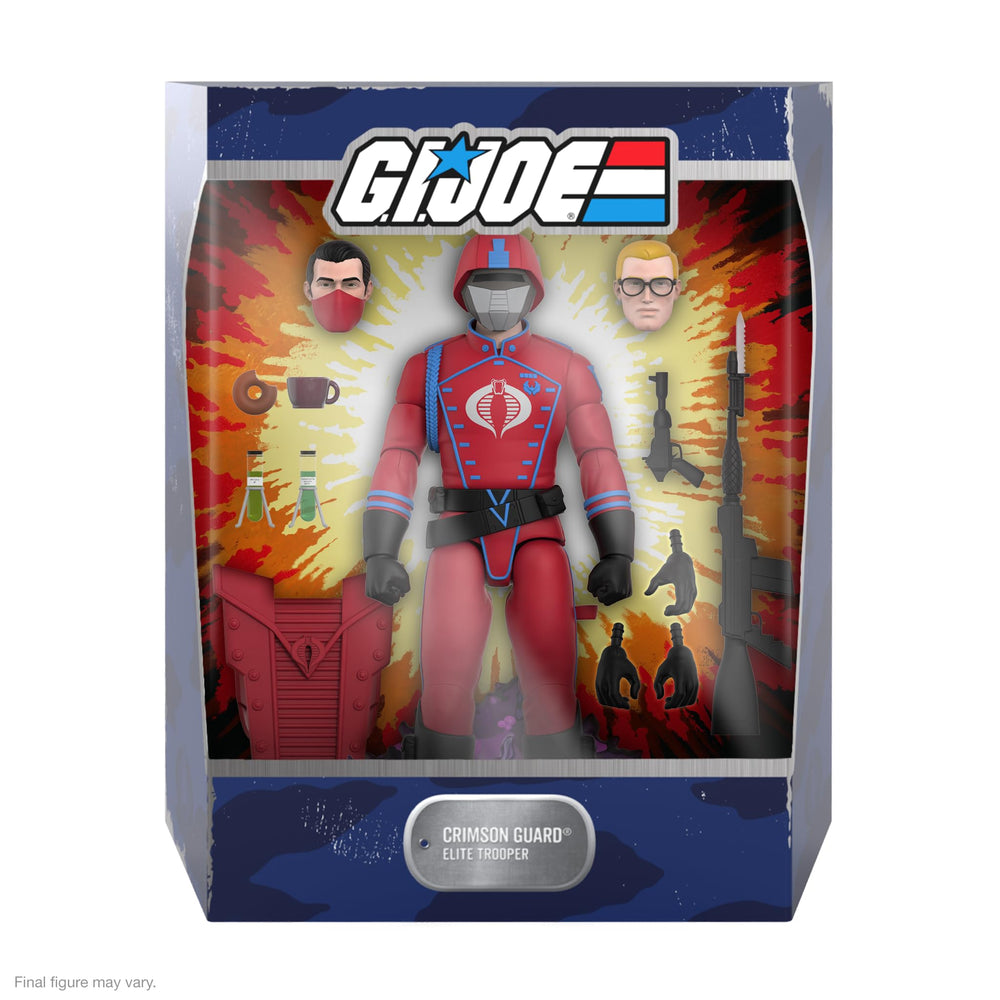Interchangeable heads and hands for pose flexibility on the Cobra Crimson Guard.