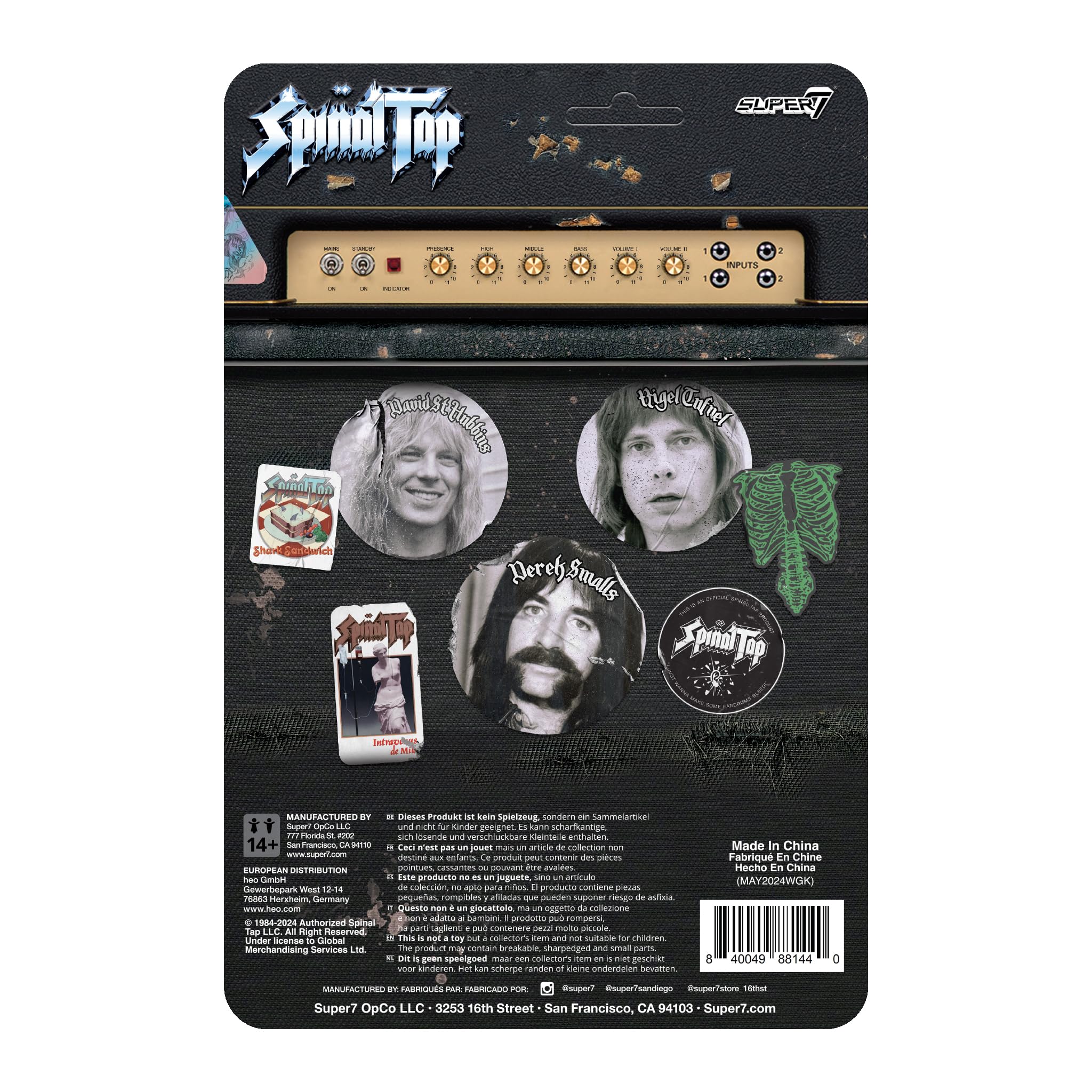 Blue bass guitar accessory for Derek Smalls to recreate iconic stage moments.