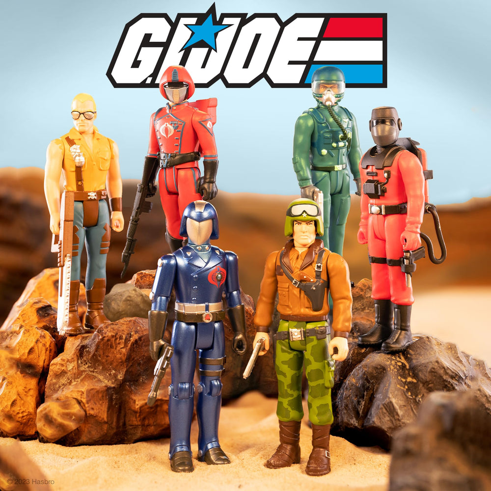 Super7 G.I. Joe Barbecue figure shown in collectible display setup.