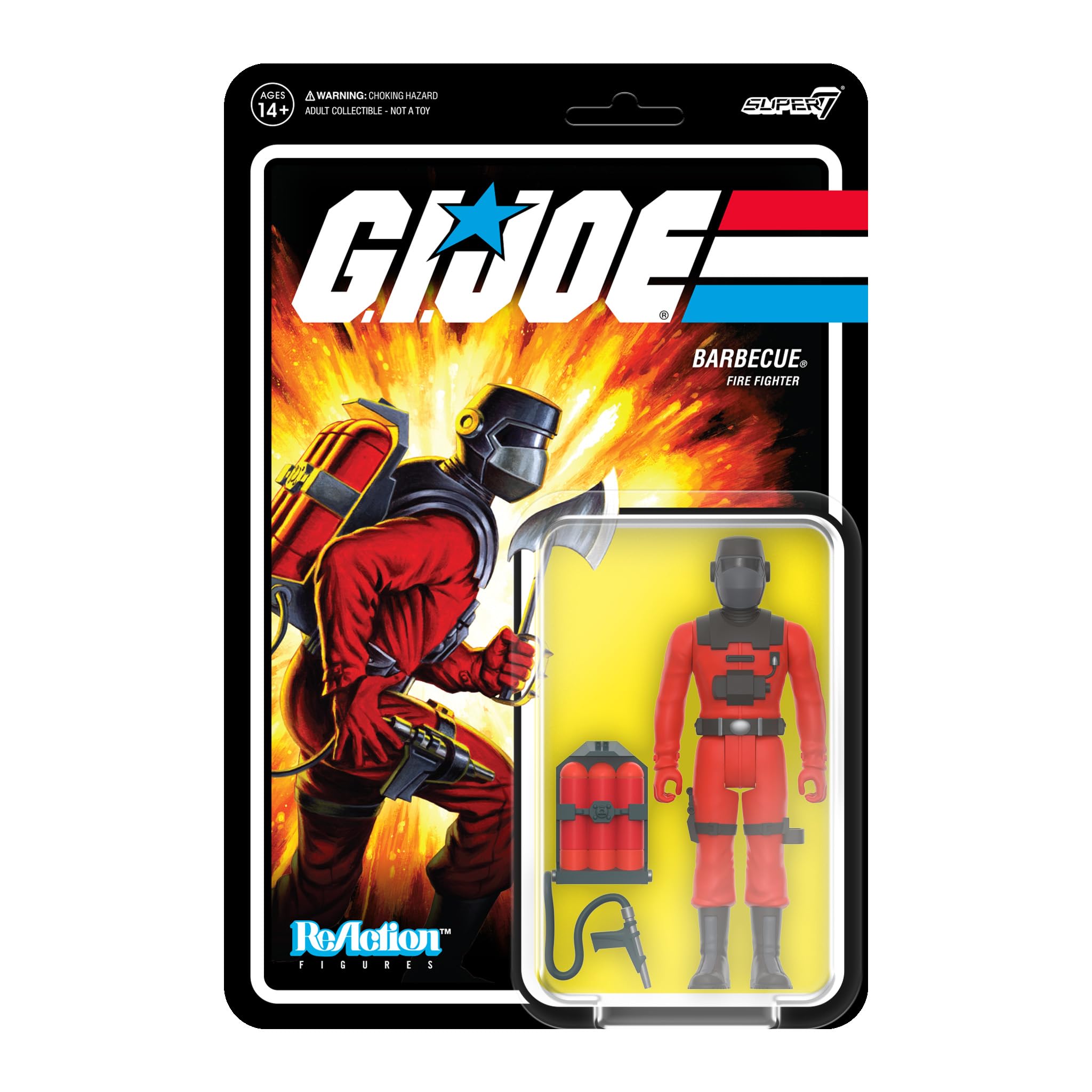 Super7 G.I. Joe Barbecue figure front view for display.