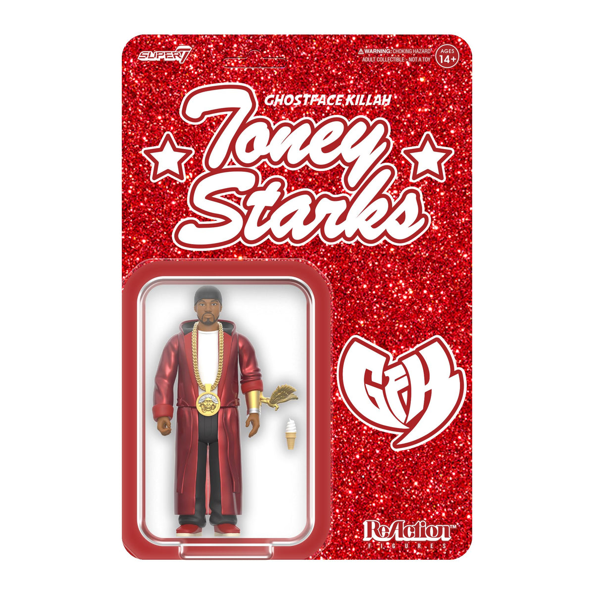 Super7 Ghostface Killah Toney Starks robe detail for display.