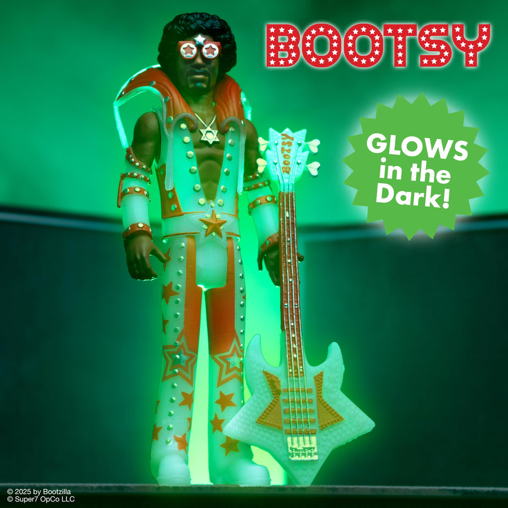 Glow in the dark jumpsuit and star bass accessory enhance display versatility