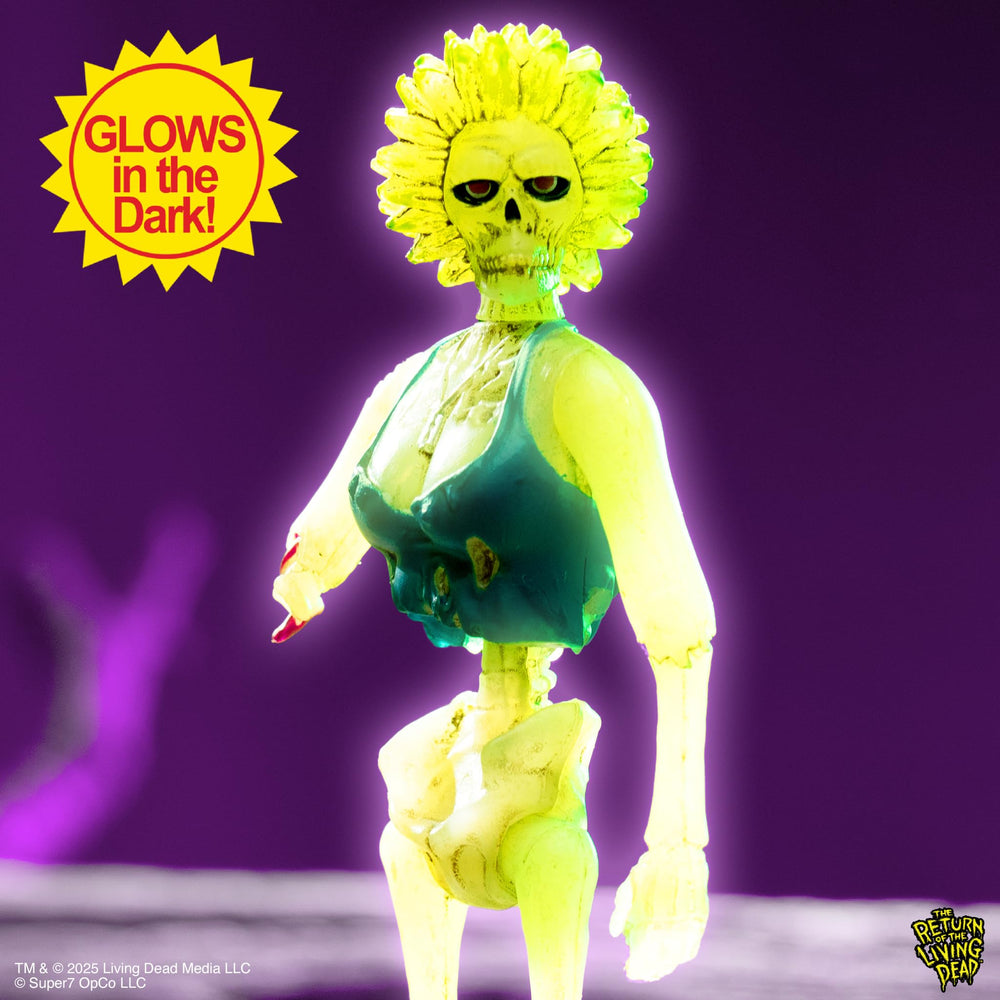 Super7 glow-in-the-dark details bring Zombie Trash to life in dim light.