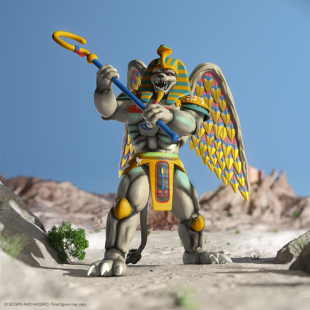 Interchangeable hands on Super7 King Sphinx expand posing options.