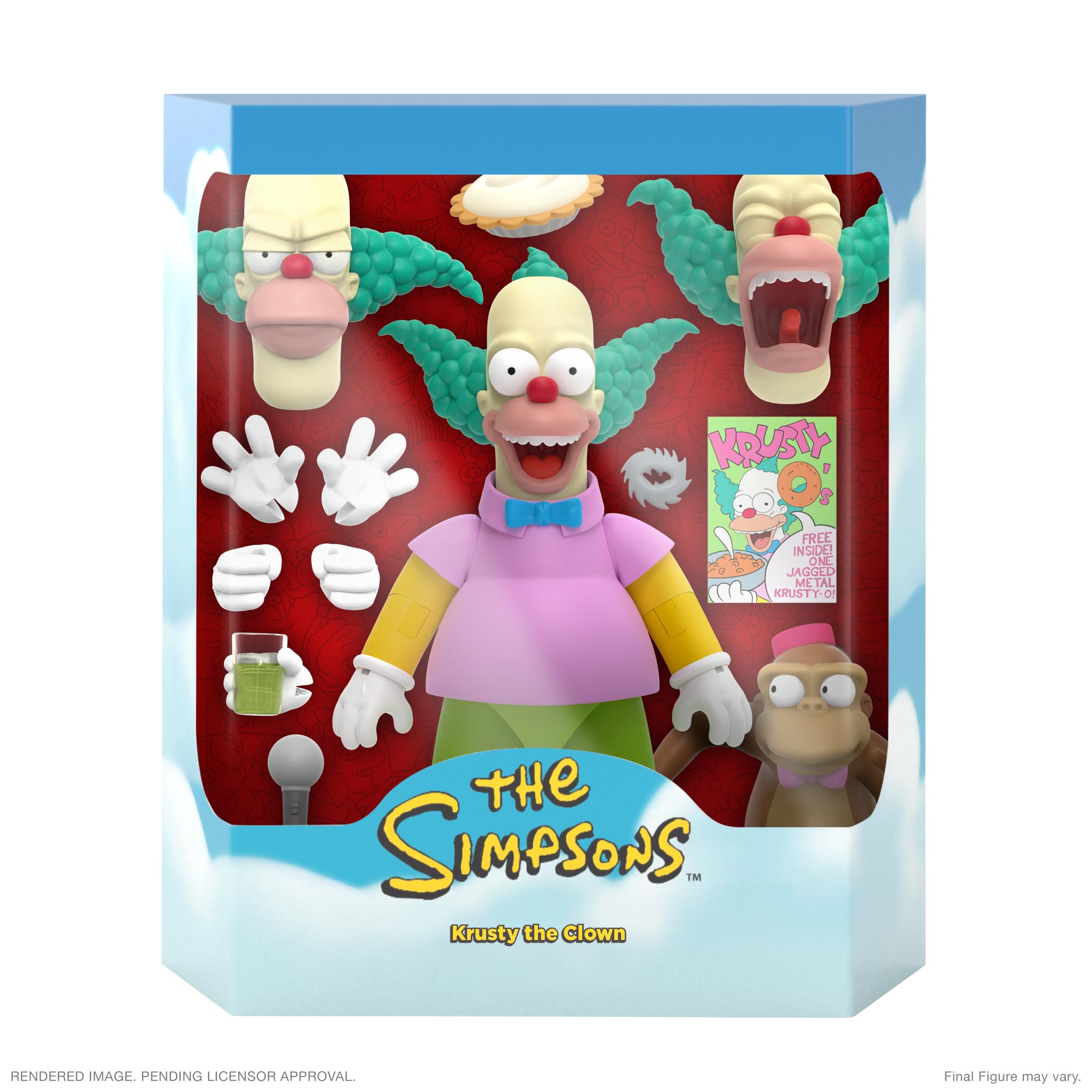 Interchangeable heads and hands for expressive poses with Krusty ULTIMATES.