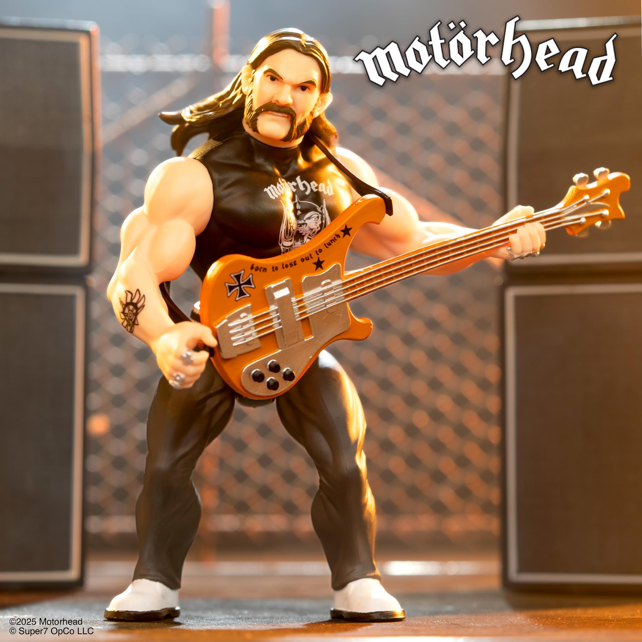 Super7 Lemmy vintage blister cardback with Born to Raise Hell text for nostalgic packaging.