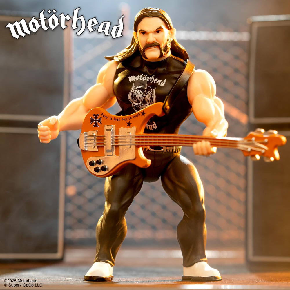 Super7 Lemmy War Pig muscle tee art close-up showing iconic styling for collectors.