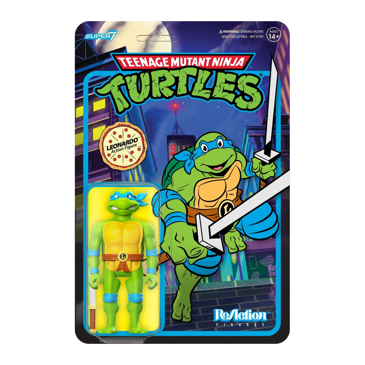 Super7 Leonardo TMNT figure front view for retro display