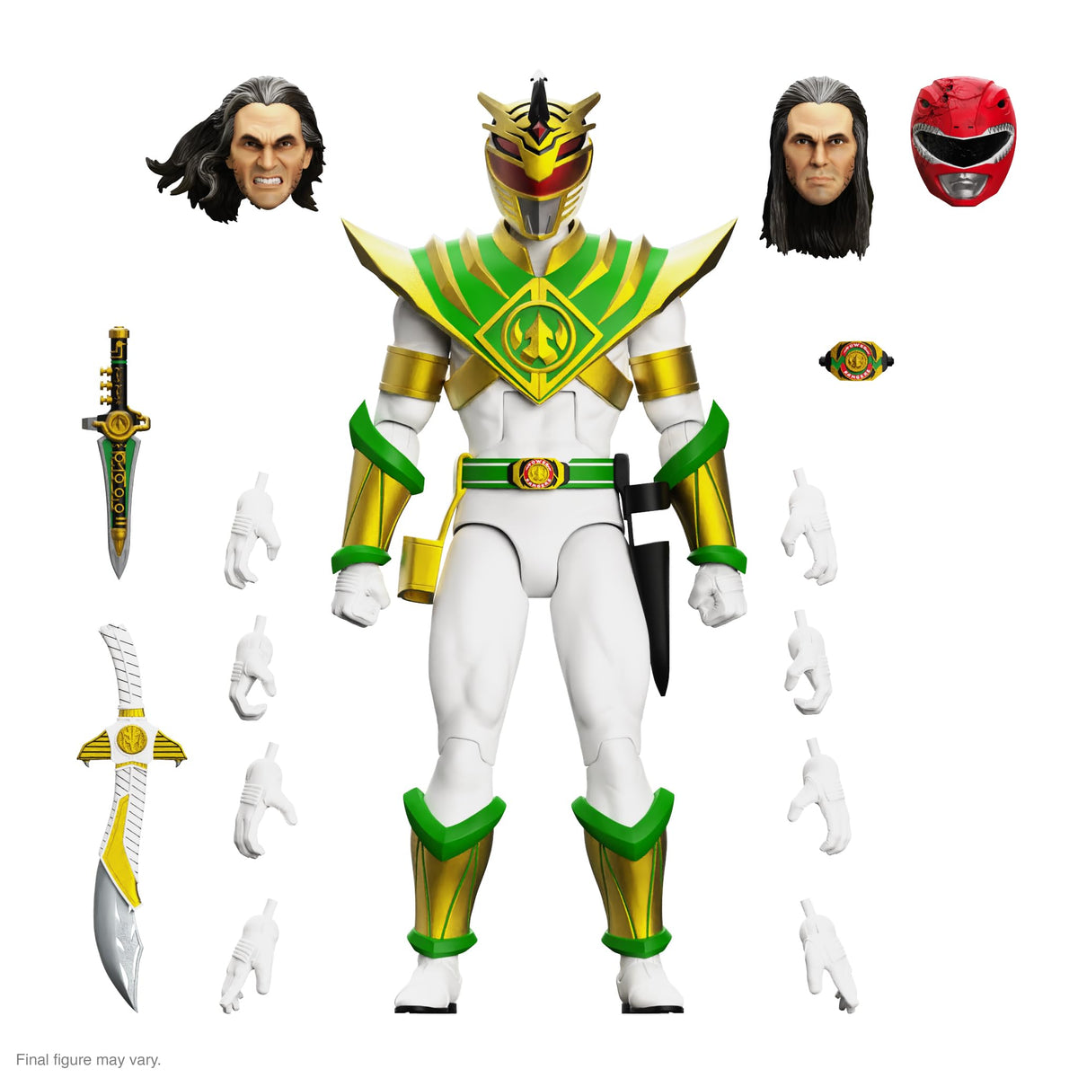 Super7 Lord Drakkon figure with damaged Red Ranger helmet for dramatic display.