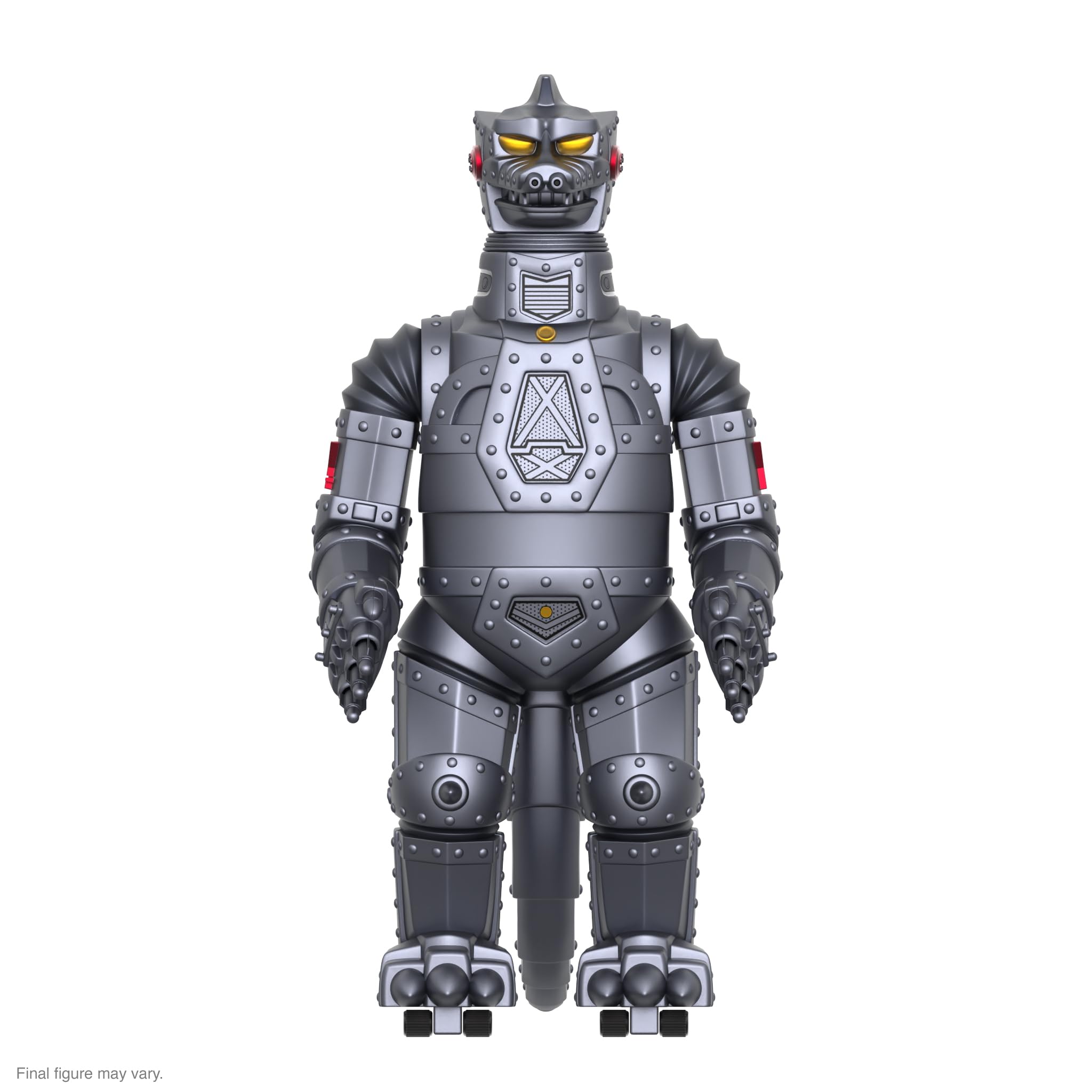 Super7 Mechagodzilla metallic finish stands 20 inches for a dramatic shelf display.