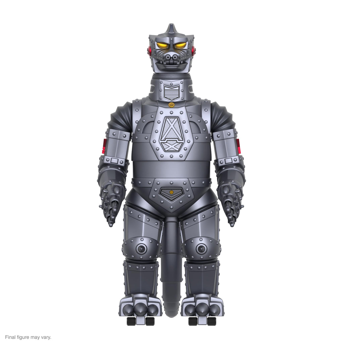 Super7 Mechagodzilla metallic finish stands 20 inches for a dramatic shelf display.
